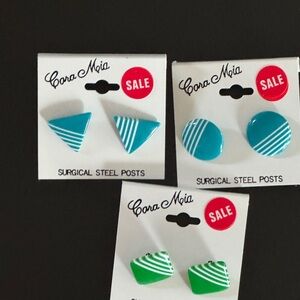 💜 Blue and Green Stud Earrings Lot, all three sets